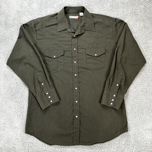Mens Roper Button Up Shirt Pearl Snaps Size XL Western Cut Olive Gray